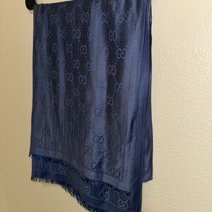Gucci Navy Monogram Silk Scarf
